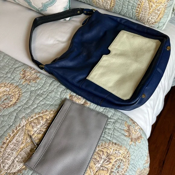 orYANY Navy and Cream Shoulder Bag with Gray Pouch - Picture 5 of 9